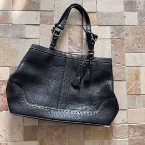 Coach Black Leather Handbag with Tassel Charms